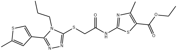 ethyl 4-methyl-2-(2-((5-(5-methylthiophen-3-yl)-4-propyl-4H-1,2,4-triazol-3-yl)thio)acetamido)thiazole-5-carboxylate Struktur