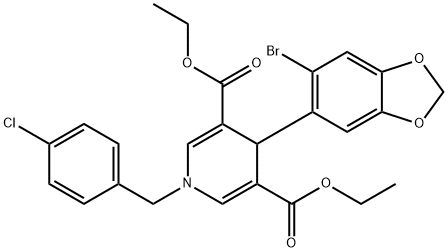 diethyl 4-(6-bromobenzo[d][1,3]dioxol-5-yl)-1-(4-chlorobenzyl)-1,4-dihydropyridine-3,5-dicarboxylate Struktur