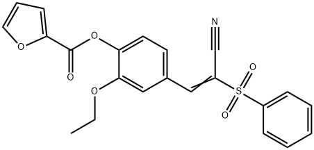 (E)-4-(2-cyano-2-(phenylsulfonyl)vinyl)-2-ethoxyphenyl furan-2-carboxylate Struktur