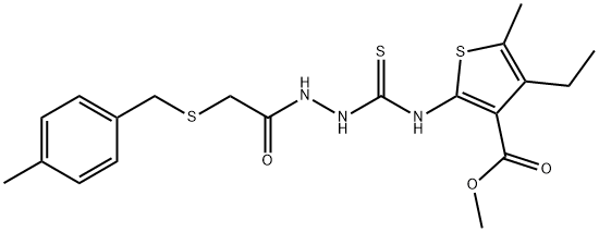 methyl 4-ethyl-5-methyl-2-(2-(2-((4-methylbenzyl)thio)acetyl)hydrazinecarbothioamido)thiophene-3-carboxylate Struktur