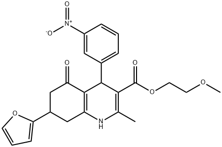 2-methoxyethyl 7-(furan-2-yl)-2-methyl-4-(3-nitrophenyl)-5-oxo-1,4,5,6,7,8-hexahydroquinoline-3-carboxylate Struktur