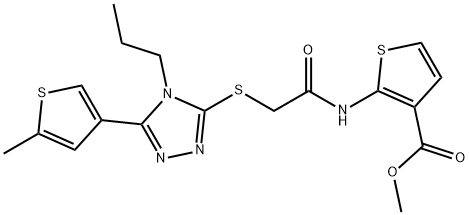 methyl 2-(2-((5-(5-methylthiophen-3-yl)-4-propyl-4H-1,2,4-triazol-3-yl)thio)acetamido)thiophene-3-carboxylate Struktur