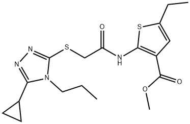 methyl 2-(2-((5-cyclopropyl-4-propyl-4H-1,2,4-triazol-3-yl)thio)acetamido)-5-ethylthiophene-3-carboxylate Struktur