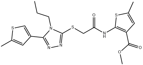 methyl 5-methyl-2-(2-((5-(5-methylthiophen-3-yl)-4-propyl-4H-1,2,4-triazol-3-yl)thio)acetamido)thiophene-3-carboxylate Struktur