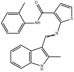 (E)-2-(((2-methyl-1H-indol-3-yl)methylene)amino)-N-(o-tolyl)thiophene-3-carboxamide Struktur