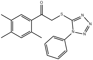 2-[(1-phenyl-1H-tetrazol-5-yl)sulfanyl]-1-(2,4,5-trimethylphenyl)ethanone Struktur