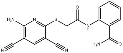 2-({[(6-amino-3,5-dicyanopyridin-2-yl)sulfanyl]acetyl}amino)benzamide Struktur