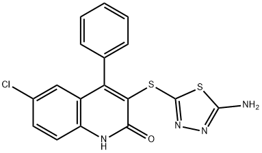 3-[(5-amino-1,3,4-thiadiazol-2-yl)sulfanyl]-6-chloro-4-phenylquinolin-2(1H)-one Struktur