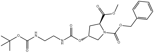 1,2-Pyrrolidinedicarboxylic acid, 4-[[[[2-[[(1,1-dimethylethoxy)carbonyl]amino]ethyl]amino]carbonyl]oxy]-, 2-methyl 1-(phenylmethyl) ester, (2S,4R)- Struktur