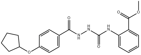 methyl 2-(2-(4-(cyclopentyloxy)benzoyl)hydrazinecarboxamido)benzoate Struktur