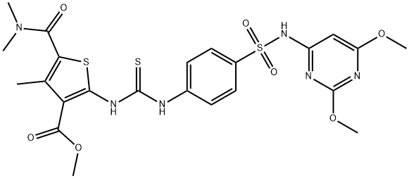 methyl 2-(3-(4-(N-(2,6-dimethoxypyrimidin-4-yl)sulfamoyl)phenyl)thioureido)-5-(dimethylcarbamoyl)-4-methylthiophene-3-carboxylate Struktur