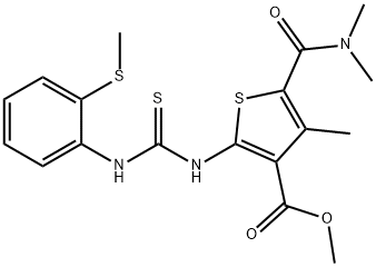 methyl 5-(dimethylcarbamoyl)-4-methyl-2-(3-(2-(methylthio)phenyl)thioureido)thiophene-3-carboxylate Struktur