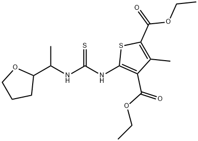 diethyl 3-methyl-5-(3-(1-(tetrahydrofuran-2-yl)ethyl)thioureido)thiophene-2,4-dicarboxylate Struktur