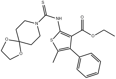 ethyl 5-methyl-4-phenyl-2-(1,4-dioxa-8-azaspiro[4.5]decane-8-carbothioamido)thiophene-3-carboxylate Struktur