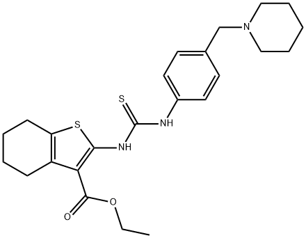 ethyl 2-(3-(4-(piperidin-1-ylmethyl)phenyl)thioureido)-4,5,6,7-tetrahydrobenzo[b]thiophene-3-carboxylate Struktur