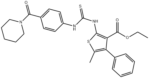 ethyl 5-methyl-4-phenyl-2-(3-(4-(piperidine-1-carbonyl)phenyl)thioureido)thiophene-3-carboxylate Struktur