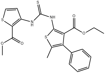 methyl 3-(3-(3-(ethoxycarbonyl)-5-methyl-4-phenylthiophen-2-yl)thioureido)thiophene-2-carboxylate Struktur