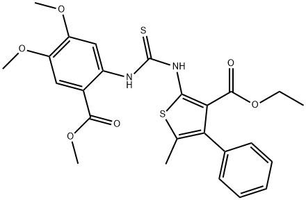 ethyl 2-(3-(4,5-dimethoxy-2-(methoxycarbonyl)phenyl)thioureido)-5-methyl-4-phenylthiophene-3-carboxylate Struktur