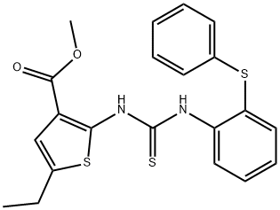 methyl 5-ethyl-2-(3-(2-(phenylthio)phenyl)thioureido)thiophene-3-carboxylate Struktur