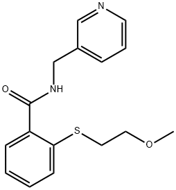 2-[(2-methoxyethyl)sulfanyl]-N-(pyridin-3-ylmethyl)benzamide Struktur