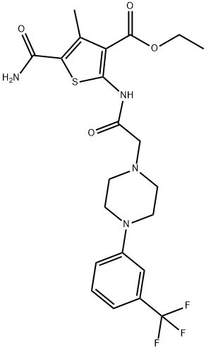 ethyl 5-carbamoyl-4-methyl-2-(2-(4-(3-(trifluoromethyl)phenyl)piperazin-1-yl)acetamido)thiophene-3-carboxylate Structure