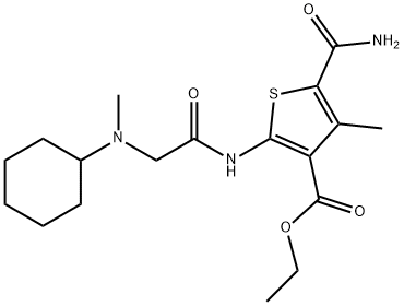 ethyl 5-carbamoyl-2-(2-(cyclohexyl(methyl)amino)acetamido)-4-methylthiophene-3-carboxylate Struktur