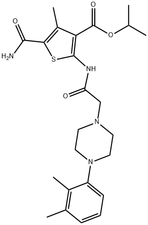 isopropyl 5-carbamoyl-2-(2-(4-(2,3-dimethylphenyl)piperazin-1-yl)acetamido)-4-methylthiophene-3-carboxylate Struktur