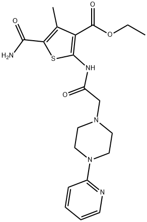 ethyl 5-carbamoyl-4-methyl-2-(2-(4-(pyridin-2-yl)piperazin-1-yl)acetamido)thiophene-3-carboxylate Struktur