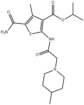 isopropyl 5-carbamoyl-4-methyl-2-(2-(4-methylpiperidin-1-yl)acetamido)thiophene-3-carboxylate Struktur