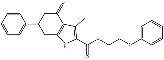 2-phenoxyethyl 3-methyl-4-oxo-6-phenyl-4,5,6,7-tetrahydro-1H-indole-2-carboxylate Struktur