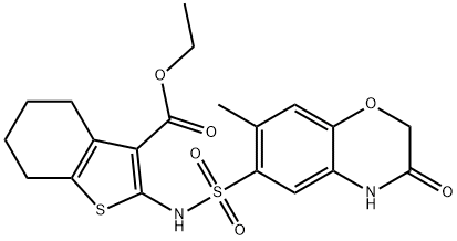 ethyl 2-(7-methyl-3-oxo-3,4-dihydro-2H-benzo[b][1,4]oxazine-6-sulfonamido)-4,5,6,7-tetrahydrobenzo[b]thiophene-3-carboxylate Struktur