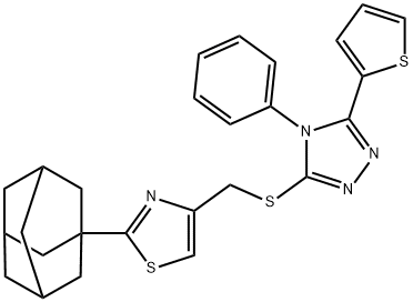 4-phenyl-3-(thiophen-2-yl)-5-({[2-(tricyclo[3.3.1.1~3,7~]dec-1-yl)-1,3-thiazol-4-yl]methyl}sulfanyl)-4H-1,2,4-triazole Struktur