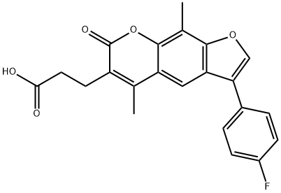 3-(3-(4-fluorophenyl)-5,9-dimethyl-7-oxo-7H-furo[3,2-g]chromen-6-yl)propanoic acid Struktur