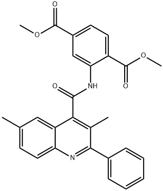 dimethyl 2-(3,6-dimethyl-2-phenylquinoline-4-carboxamido)terephthalate Struktur