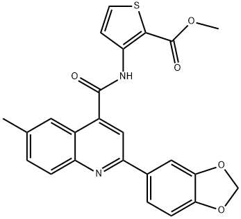 methyl 3-(2-(benzo[d][1,3]dioxol-5-yl)-6-methylquinoline-4-carboxamido)thiophene-2-carboxylate Struktur