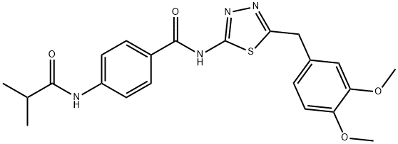 N-[5-(3,4-dimethoxybenzyl)-1,3,4-thiadiazol-2-yl]-4-[(2-methylpropanoyl)amino]benzamide Struktur