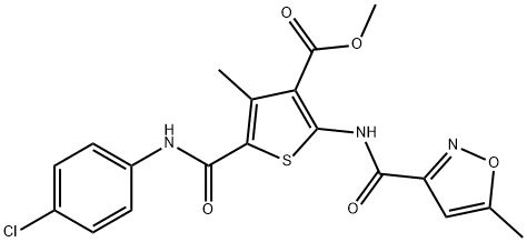 methyl 5-((4-chlorophenyl)carbamoyl)-4-methyl-2-(5-methylisoxazole-3-carboxamido)thiophene-3-carboxylate Struktur