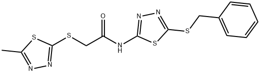 N-[5-(benzylsulfanyl)-1,3,4-thiadiazol-2-yl]-2-[(5-methyl-1,3,4-thiadiazol-2-yl)sulfanyl]acetamide Struktur