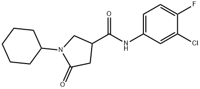 N-(3-chloro-4-fluorophenyl)-1-cyclohexyl-5-oxopyrrolidine-3-carboxamide Struktur