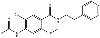 4-(acetylamino)-5-chloro-2-methoxy-N-(2-phenylethyl)benzamide Struktur