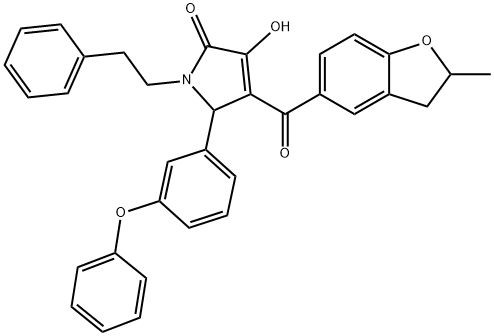 3-hydroxy-4-(2-methyl-2,3-dihydrobenzofuran-5-carbonyl)-1-phenethyl-5-(3-phenoxyphenyl)-1H-pyrrol-2(5H)-one Struktur