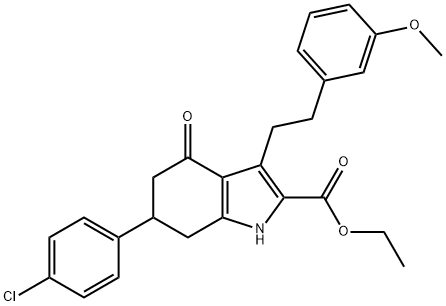 ethyl 6-(4-chlorophenyl)-3-(3-methoxyphenethyl)-4-oxo-4,5,6,7-tetrahydro-1H-indole-2-carboxylate Struktur