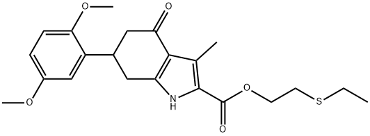 2-(ethylthio)ethyl 6-(2,5-dimethoxyphenyl)-3-methyl-4-oxo-4,5,6,7-tetrahydro-1H-indole-2-carboxylate Struktur