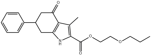 2-propoxyethyl 3-methyl-4-oxo-6-phenyl-4,5,6,7-tetrahydro-1H-indole-2-carboxylate Struktur