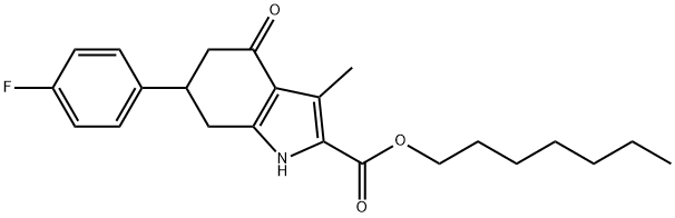 heptyl 6-(4-fluorophenyl)-3-methyl-4-oxo-4,5,6,7-tetrahydro-1H-indole-2-carboxylate Struktur