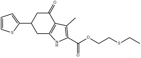 2-(ethylthio)ethyl 3-methyl-4-oxo-6-(thiophen-2-yl)-4,5,6,7-tetrahydro-1H-indole-2-carboxylate Structure