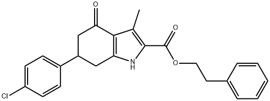 phenethyl 6-(4-chlorophenyl)-3-methyl-4-oxo-4,5,6,7-tetrahydro-1H-indole-2-carboxylate Struktur