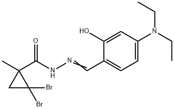 (E)-2,2-dibromo-N'-(4-(diethylamino)-2-hydroxybenzylidene)-1-methylcyclopropanecarbohydrazide Struktur