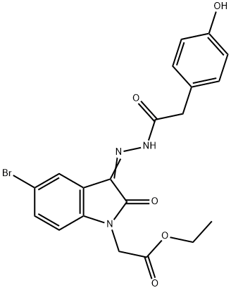 (Z)-ethyl 2-(5-bromo-3-(2-(2-(4-hydroxyphenyl)acetyl)hydrazono)-2-oxoindolin-1-yl)acetate Struktur