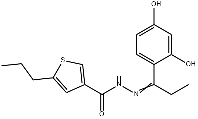 (E)-N'-(1-(2,4-dihydroxyphenyl)propylidene)-5-propylthiophene-3-carbohydrazide Struktur